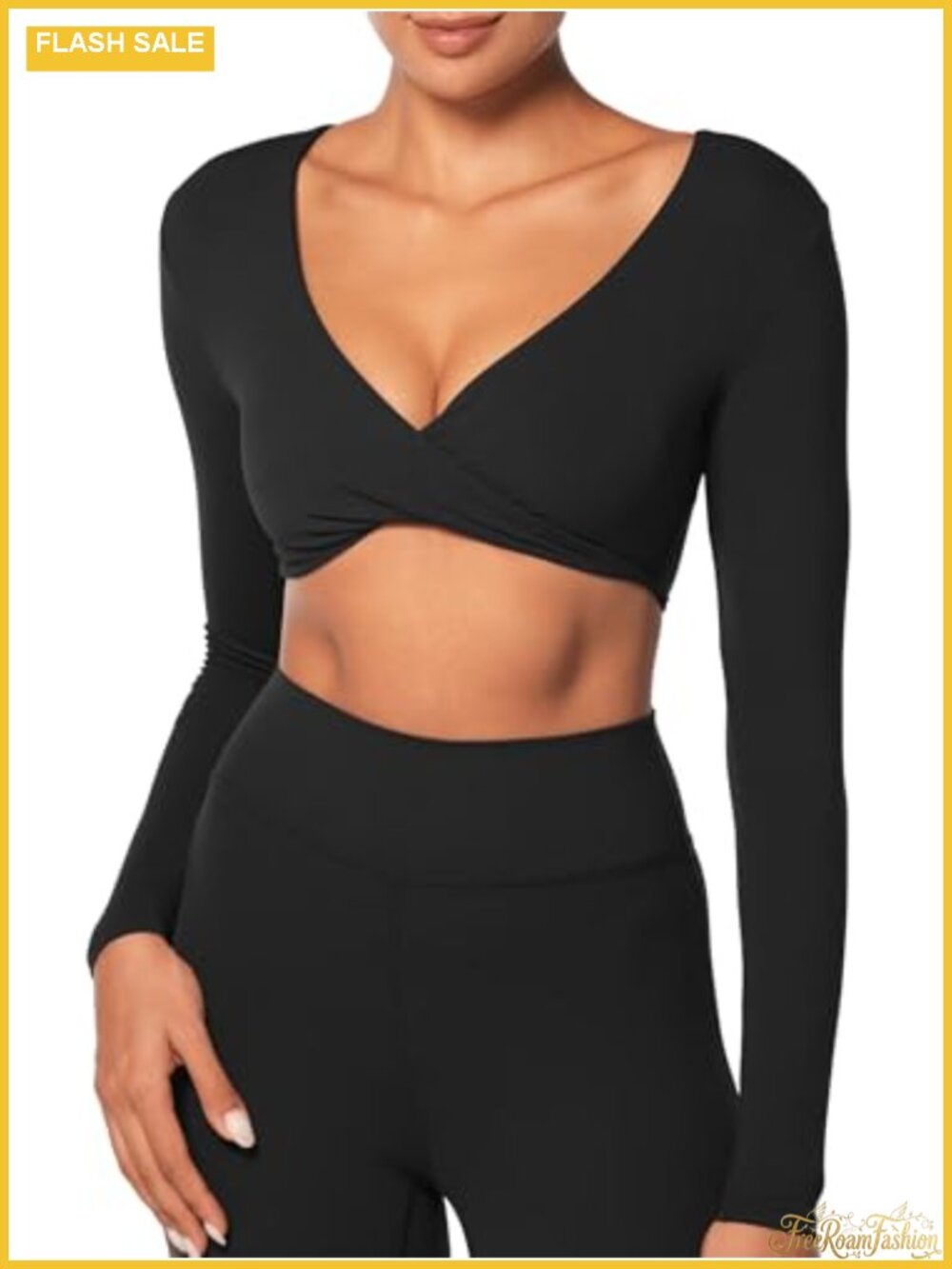 Long Sleeve Crop Top Deep V Twist Buttery Soft Compression Gym Tee